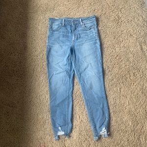american eagle super high rise raw gem jeans